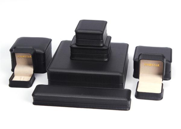 Black Leather Jewelry Box  Custom Logo Insert: Velour Foam For Gift Packaging