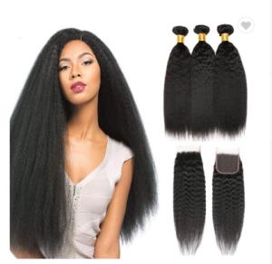 Yaki Straight 100 Virgin Brazilian Hair Bundles With Closure 24 Inch