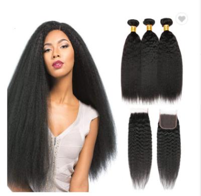 Yaki Straight 100 Virgin Brazilian Hair Bundles With Closure 24 Inch
