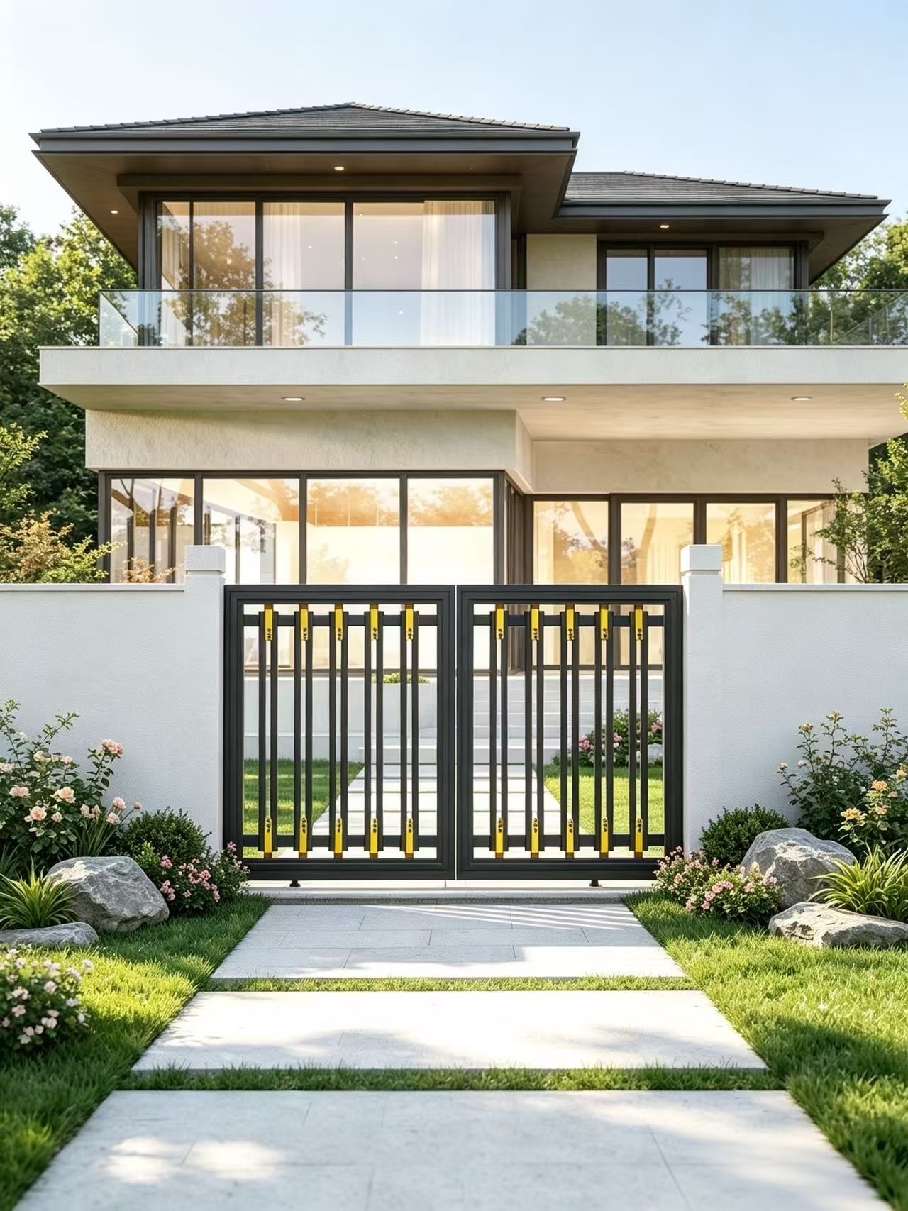 Custom Size T6-T5 Aviation-grade Aluminum Alloy Courtyard Gate with Electric Control for Villa Gardens