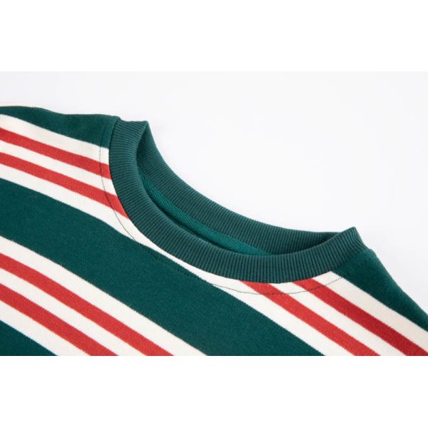Womens Mens Green Stripe Crewneck Sweatshirts With Chenille Letter Patch