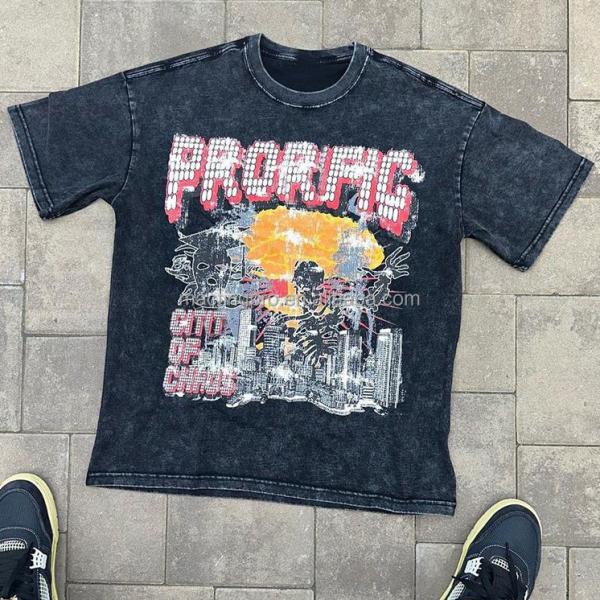 Unisex Streetwear Oversized Washed Black T Shirt Acid Washed Plain Vintage Heavyweight Stone