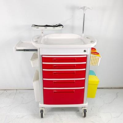 Trolley médico con ruedas, carro de medicamentos con ganchos laterales.