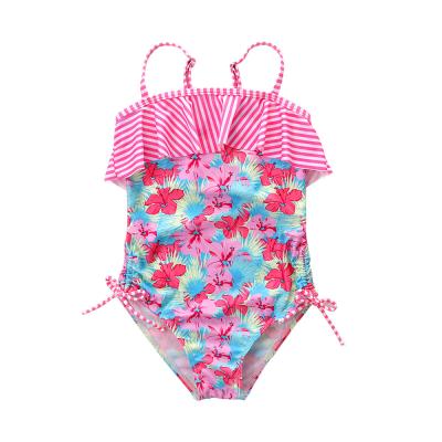 Girl's Swimwear flower print  Double-deck flouncing Swimsuit off shoulder swimwear one piece swimsuit