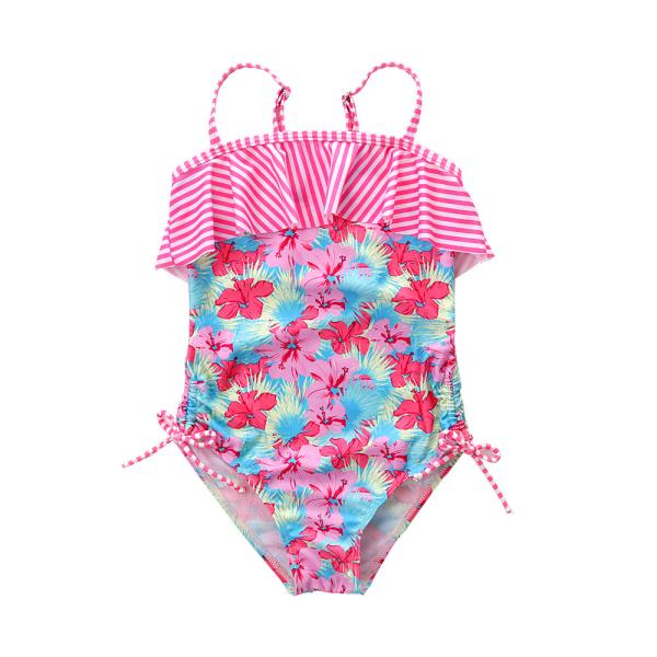 Girl's Swimwear flower print Double-deck flouncing Swimsuit off shoulder swimwear one piece swimsuit