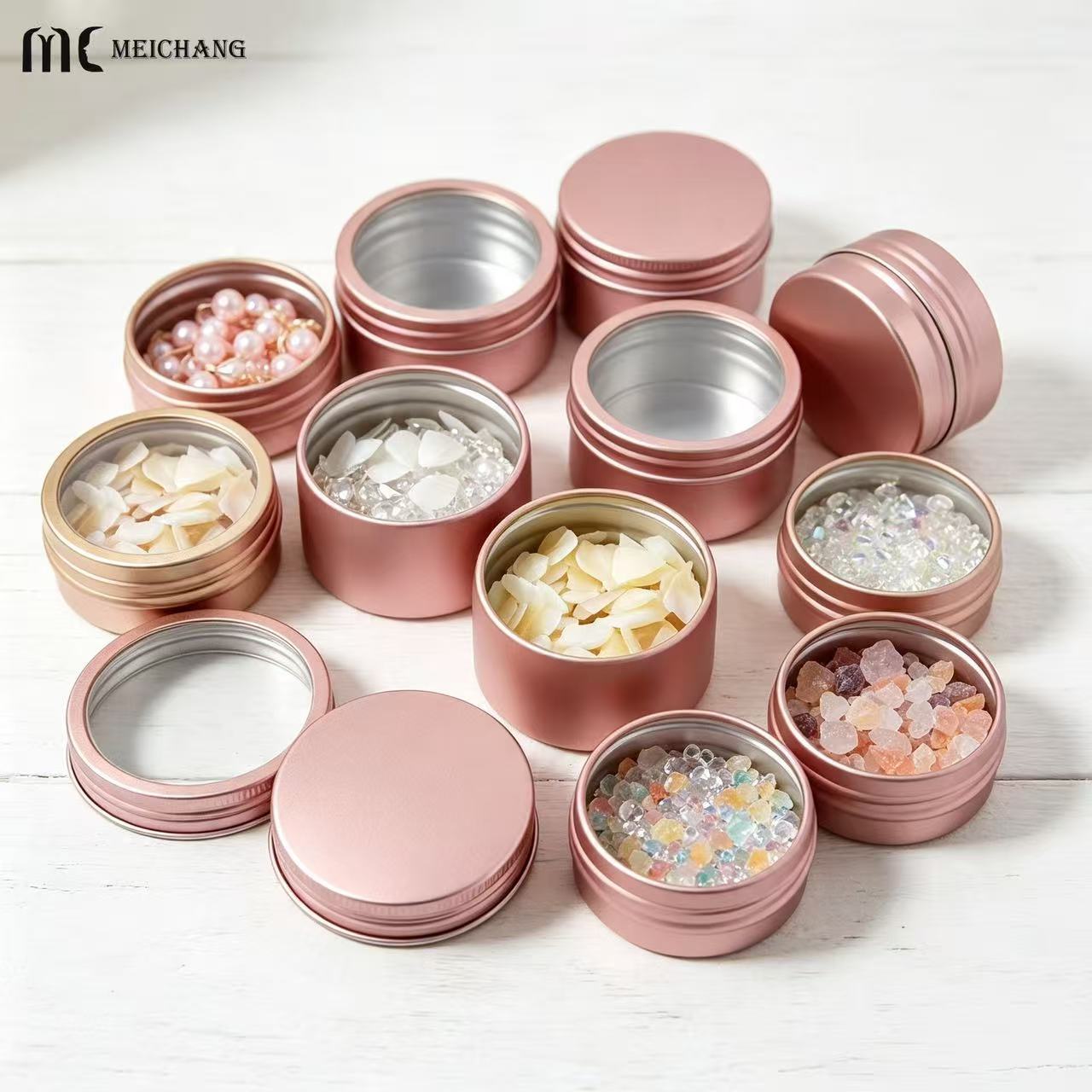 15ml–150ml Round Aluminum Screw Top Tin Jar with Clear PVC Window Lid (MC-809）