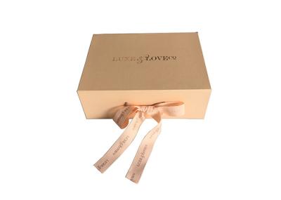 Nude Color Printing Folding Gift Boxes Ribbon Magnet For Wedding Dress