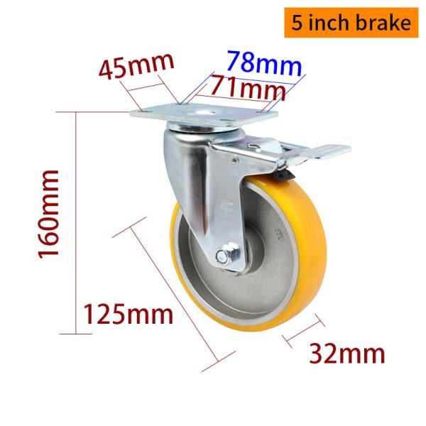 EDL Medium Duty 5inch 150kg Plate TPU Caster por tipo rígido, giratorio y freno