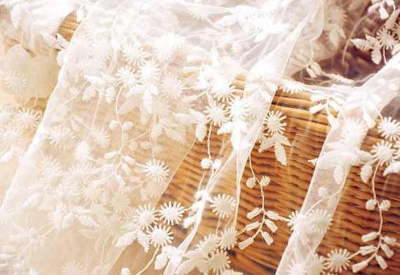 Tela de nylon bordada do laço da malha da flor branca, tela nupcial do laço do vestido do casamento