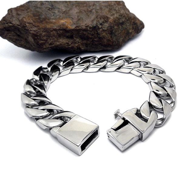 Men's Curb Link Chain Bracelet 316l Titanium Stainless Steel 15mm Width Silver Color(JCE045)
