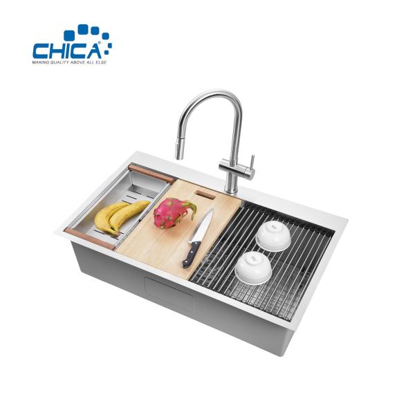 single bowl SUS304 stainless steel sink commercial topmount handmade house kitchen sink