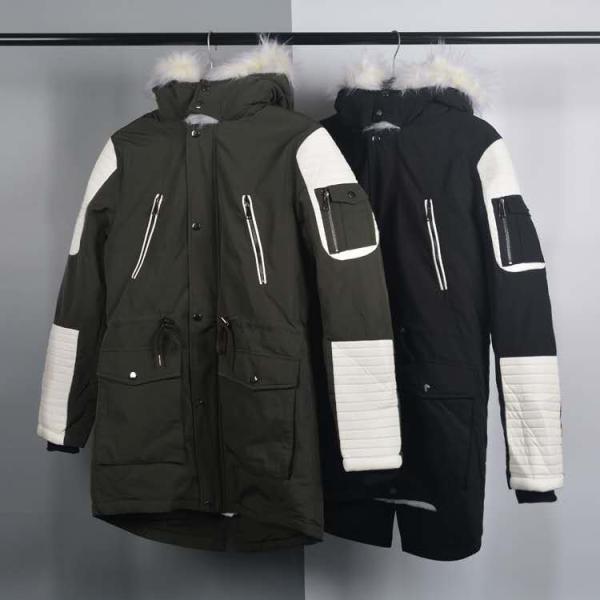 Men's Fur Linning Longline Coats And Jackets Clothing Color Blocked Heavy Parka Jacket