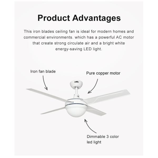 Fonte de alimentação Elétrico de 48 polegadas de lâminas de ferro Ventilador de teto de aço inoxidável com luz LED