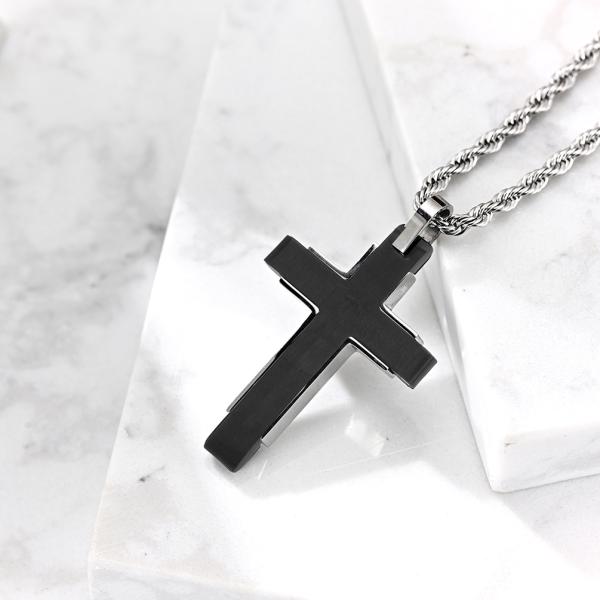 Collier de croix pour homme Collier de croix pour homme en argent or noir en acier inoxydable Collier de croix pendant pour homme bijoux pour femmes 16-24 pouces