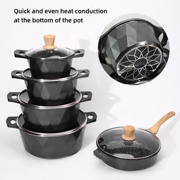 Brand New Design Black Kitchen Soup Pot Set 12Pcs Aluminum Nonstick Cooking Pot Set Cookware