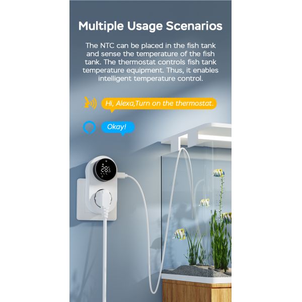 Smart Dual-Mode 16A 100-240V Temperature Controller Alexa/WiFi Connectivity LED Knob Temp Alarm for Power Socket Plug