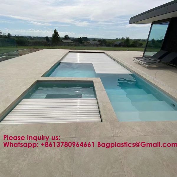 Safe Pool Safety Cover For Kids Safety Transparent Blue PC Blades With Reel Pool Cover Polycarbonate Pool Solar Cover Winter Safety Cover For Swimming Pool