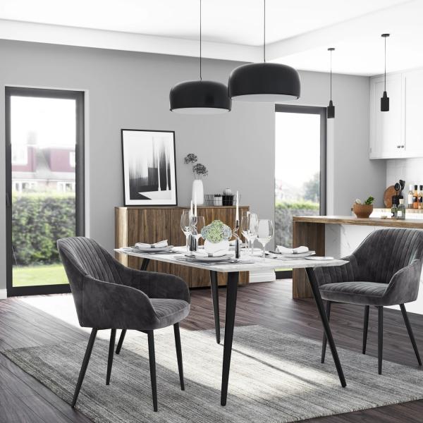 Kitchen Nordic Dark Green Upholstered Dining Chairs With Arms