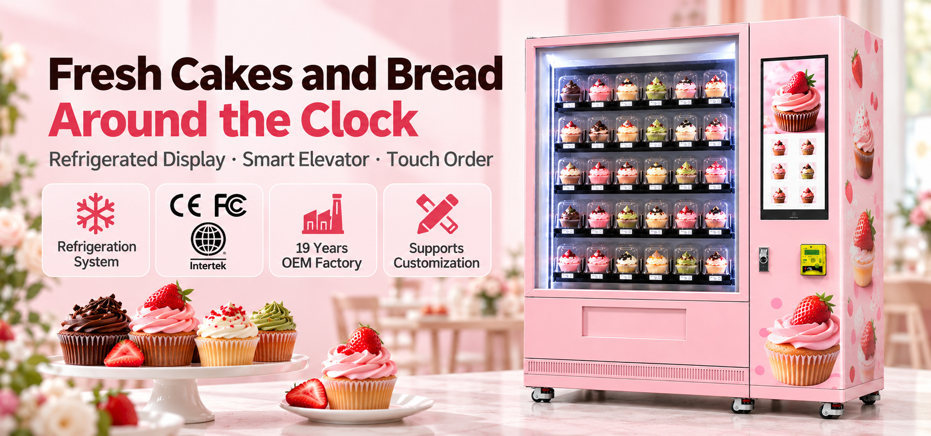 Cake and Bread Vending Machine Refrigerated Bakery Vending Machine with Smart Elevator