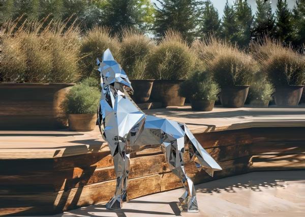 Décoration de jardin moderne Grande sculpture de loup en acier inoxydable