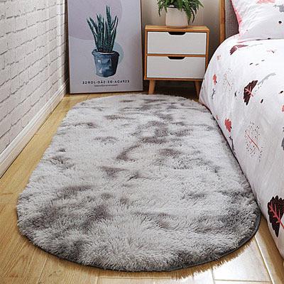 Stain Resistant Ultra Soft Fluffy Bedroom Rugs Oval Beige Throw Rugs for Small Spaces