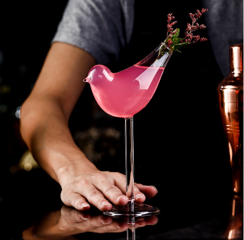 Unique Transparent Bird Shape Juice Beverage Cocktail Glass Bottle 201-300ml For Bar Store