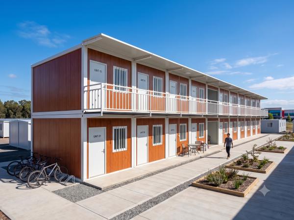 Multi-Unit Prefabricated Workforce Apartment: 2-Story Combined Modular Dormitory with Walkway Balcony for Large-Scale Construction Sites