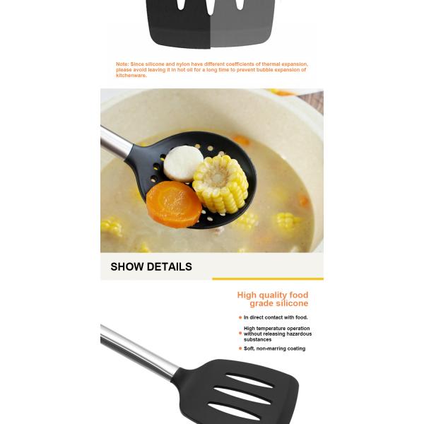 утвари силикона 9Pcs варя с ручкой нержавеющей стали