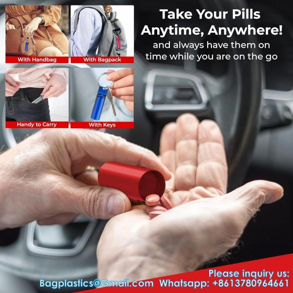 Aluminum Metal Pill Box Case Organizer With Keychain - Outdoor Medicine Bottle Key Ring Small First Aid Drug Holder