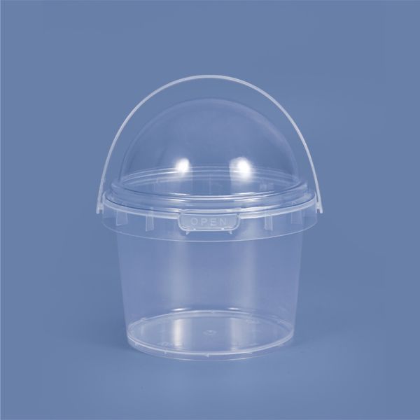 500ml 750ml 1L Clear Customized Plastic Bucket Food Grade Bucket With Hemispherical Dome Cover and Handle for Popcorn Cream Cake