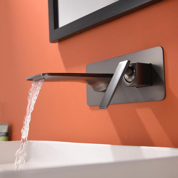 Robinet de mélangeur simple fixé au mur moderne en laiton de bassin de poignée dans le gris