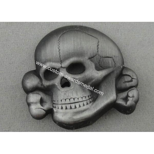 Antique Silver Plating Skull Souvenir Badges Brass Stamped With Brooch Pin
