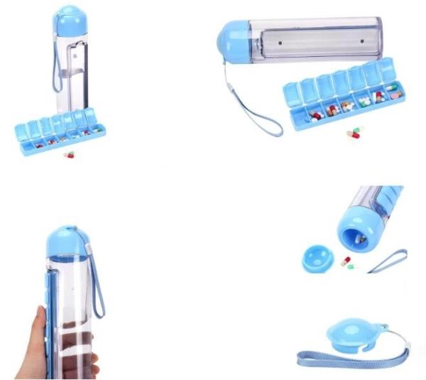 plastic mug with 7 days storage plastic pill box, plastic bottle creative style of products bottle with pill organizer P