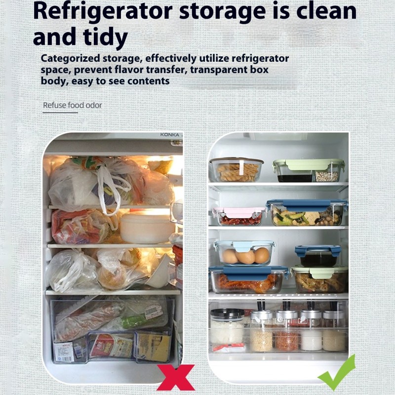 Microwaveable Transparent Glass Crisper Lunch Box Seal Proof Food Container with Plastic Lid for Office Workers