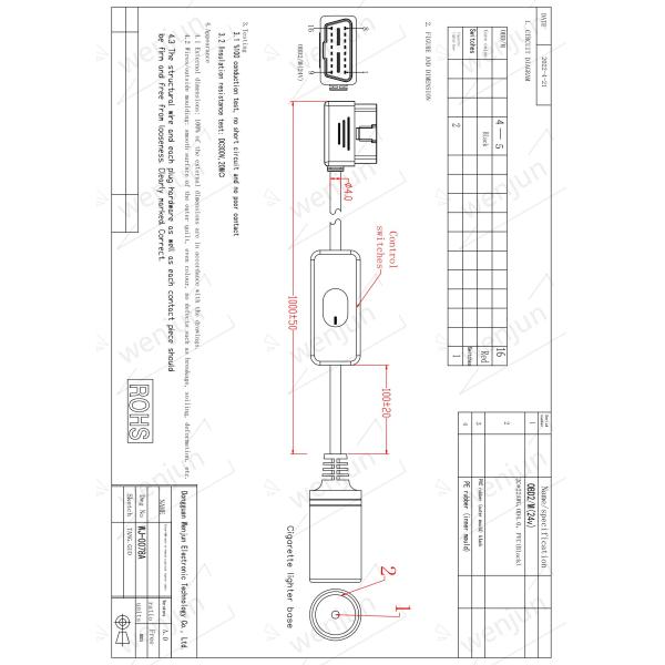 Черный 16 удлинительный кабель штыря OBD2 с мужскими и женскими штепсельными вилками лихтера сигареты