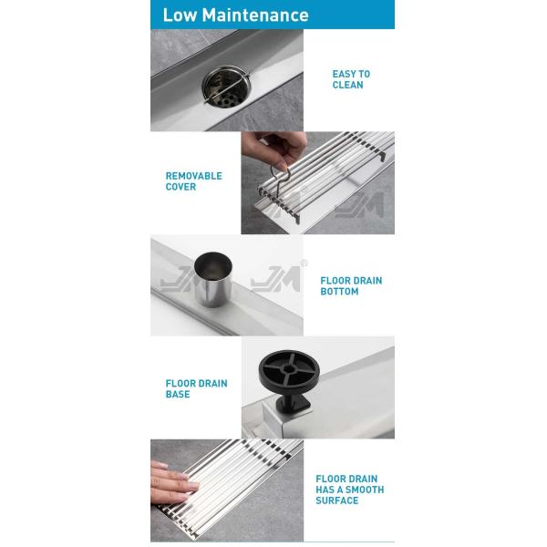 24 Inches Linear Shower Floor Drain With Removable Bars Pattern Grate