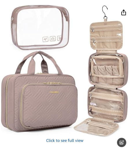 BAGSMART Toiletry Bag Hanging Travel Makeup Organizer with TSA Approved Transparent Cosmetic Bag Makeup Bag for Full Sized Toiletries, Medium-Black