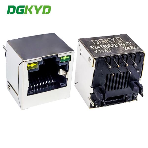 RJ45 Without Transformer Network Port Socket 8P8C With LED Direct Insertion Vertical RJ45 DGKYD52A1188AB1A6D1Y1143