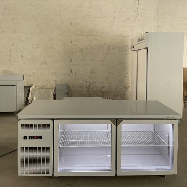 Double Glass Doors Kitchen Fridge Workbench Undercounter Refrigerators Freezers Refrigerator