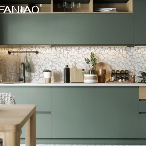 Китай Производитель Фанера Плитка Кухонные шкафы Современные дизайны Меламин Плоская упаковка Модульный Кухонный шкаф MDF