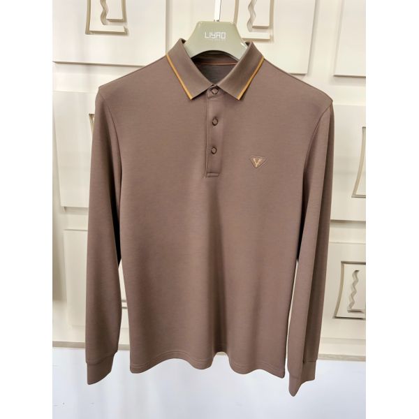 Luxury Men Long Sleeve Polo Shirts with Contrast Collar Classic Design Embroidered Logo, Multiple Colors for Business & Casual