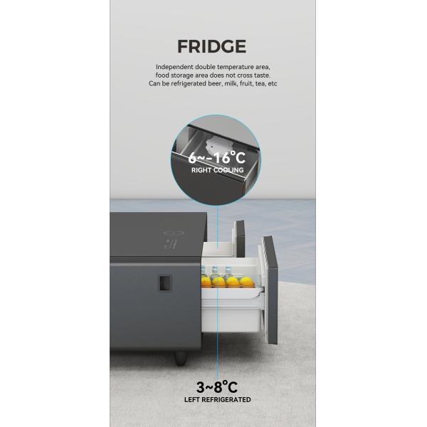 Беспроводное заряжение Современный умный кофейный стол с холодильником и закаленным стеклянным верхом