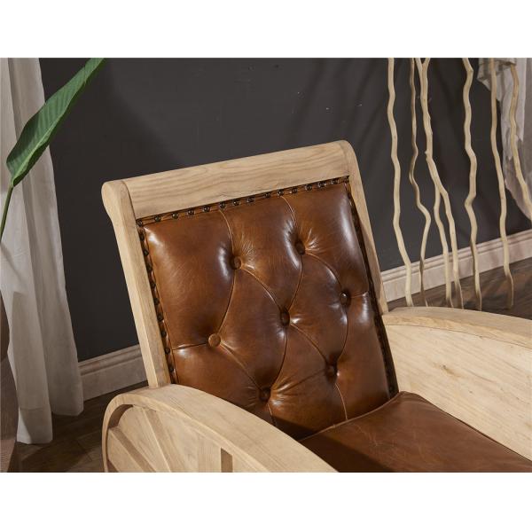 Vintage Brown Leather Leisure Chair Top Grain Real Leather Strong Solid Wood Frame