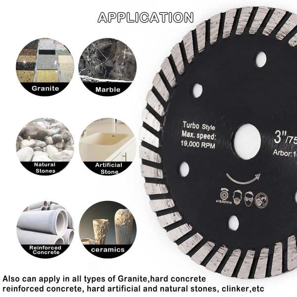 Hot Press Sintered 75mm Diamond Saw Blade Super Thin Turbo Cutting Granite