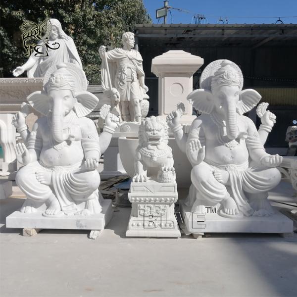 Lord Ganesh Statues Marble Sculpture Life Size Hindu God Garden Statue White Stone Carving Indian Religions