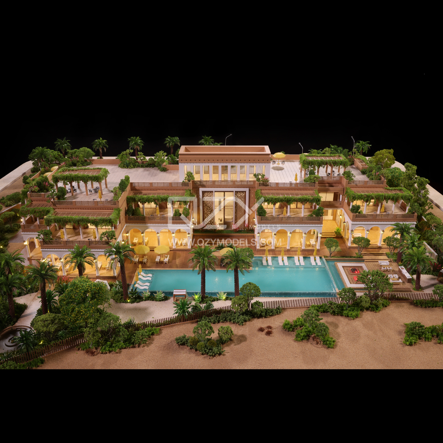 1:75 Scale Islamic Aesthetic Eco-Friendly Insulation Architectural Sandtable Model for Luxury Resort Display