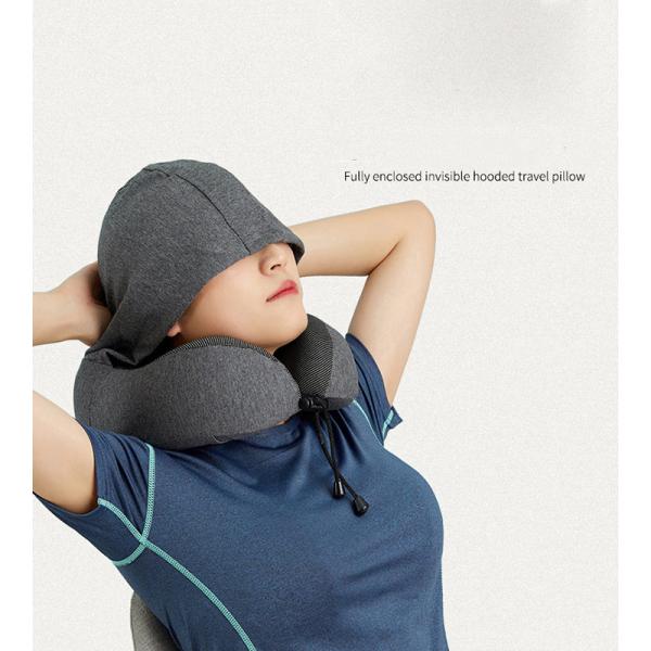 PORTABLE U-shaped Travel Neck Pillow with Hood Breathable High Density Neck Cushion