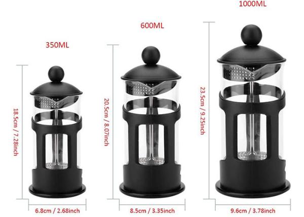 Plastic French Press Coffee Maker With Stainless Steel Filter 600ml/1000ml