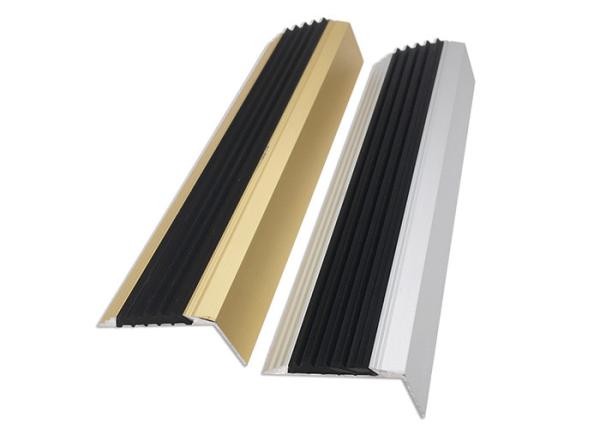 Matt Silver Aluminum Stair Nosing Tile Trim Black Rubber Insert Anti Slip