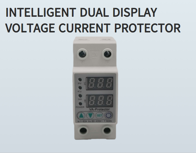 Single Din Rail 63A 40A Dual LED Display Voltage Protector Adjustable Over Under Voltage Protective Relay for Single Phase